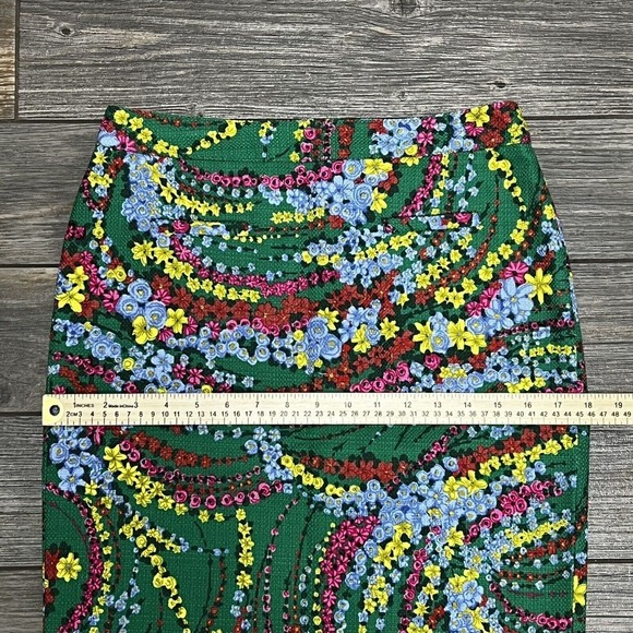 Talbots Green Floral Staight Pencil Skirt Size 2 Woven 28 1/2 Waist Stretch - Picture 7 of 16